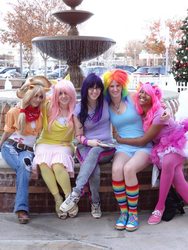 Size: 540x720 | Tagged: safe, artist:takutoxxx, applejack, fluttershy, pinkie pie, rainbow dash, twilight sparkle, human, g4, cosplay, irl, irl human, photo