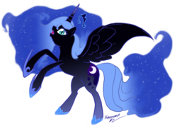 Size: 800x600 | Tagged: safe, artist:blemy, nightmare moon, princess luna, g4, nightmare luna, rearing, s1 luna, simple background, solo, transformation