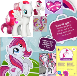 Size: 896x883 | Tagged: safe, idw, diamond rose, g4, blind bag, brushable, collage, collector card, figure, hasbro, name, sticker, toy