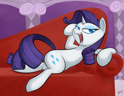 Size: 1650x1275 | Tagged: safe, artist:loosepopcorn, rarity, pony, unicorn, g4, cute, fainting couch, female, lidded eyes, mare, open mouth, raribetes, signature, solo