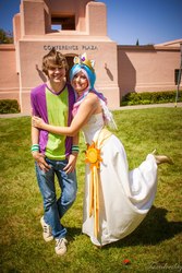 Size: 640x960 | Tagged: safe, artist:missjonalyn, princess celestia, spike, human, g4, cosplay, irl, irl human, photo