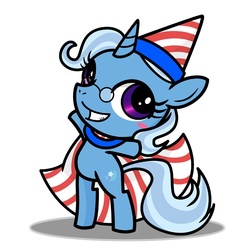 Size: 1000x1005 | Tagged: safe, artist:.mao, artist:sechst_himmel, trixie, pony, unicorn, g4, bipedal, blush sticker, blushing, female, glasses, oakatrixie, osaka trixie, pixiv, solo