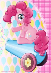 Size: 1748x2480 | Tagged: safe, artist:sugarcubecake, pinkie pie, g4, butt, cute, diapinkes, female, party cannon, plot, solo