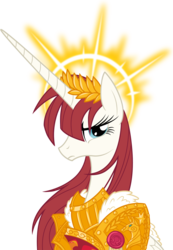Size: 1145x1650 | Tagged: safe, artist:equestria-prevails, oc, oc only, oc:fausticorn, alicorn, pony, armor, female, frown, glare, god empress of ponykind, god-emperor of mankind, lauren faust, looking at you, mare, ponified, portrait, queen, serious, simple background, solo, transparent background, upset, vector, warhammer (game), warhammer 40k
