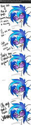 Size: 481x1952 | Tagged: safe, artist:lolopan, dj pon-3, vinyl scratch, g4, comic, crying, cute, dub trot, glasses, implied octavia melody, tumblr, younger