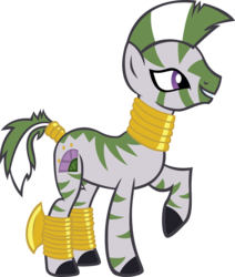 Size: 2691x3179 | Tagged: safe, artist:sircinnamon, oc, oc only, zebra, leg rings, neck rings, raised hoof, simple background, smiling, solo, tail ring, transparent background, zebra oc