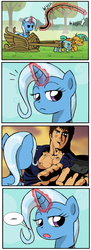 Size: 700x1933 | Tagged: safe, snails, snips, trixie, g4, exploitable meme, hokuto no ken, kenshiro, meh, pointing, unimpressed trixie meme, you are already dead