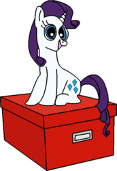 Size: 741x1079 | Tagged: safe, artist:youwillneverkno, rarity, pony, unicorn, g4, box, cute, female, looking at you, open mouth, raribetes, simple background, sitting, smiling, smiling at you, solo, transparent background