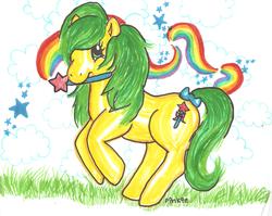 Size: 1632x1296 | Tagged: safe, artist:plnkle, magic star, g1, female, mouth hold, solo, traditional art, wand