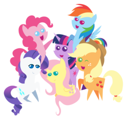 Size: 2260x2110 | Tagged: dead source, safe, artist:minipones, applejack, fluttershy, pinkie pie, rainbow dash, rarity, twilight sparkle, earth pony, pegasus, pony, unicorn, g4, female, high res, looking at you, mane six, mane six opening poses, mare, one eye closed, open mouth, open smile, pointy ponies, simple background, smiling, smiling at you, transparent background, unicorn twilight, wink, winking at you