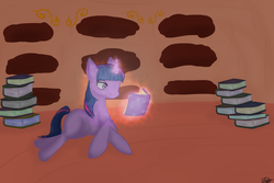 Size: 1024x683 | Tagged: dead source, safe, artist:thedarlingspartan, twilight sparkle, g4, book, female, golden oaks library, solo