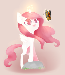 Size: 916x1059 | Tagged: safe, artist:nierey, princess celestia, butterfly, g4, female, happy, magic, paint tool sai, pink-mane celestia, solo, younger