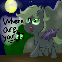 Size: 2100x2100 | Tagged: safe, artist:cosmonaut, oc, oc only, oc:ivy, oc:nook, bat pony, pony, colt, male, moon