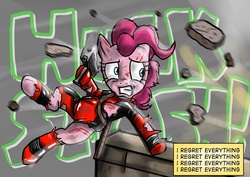 Size: 1280x905 | Tagged: safe, pinkie pie, g4, ask-pinkie-pool, clothes, cosplay, costume, deadpool, female, marvel, pinkiepool, solo, text