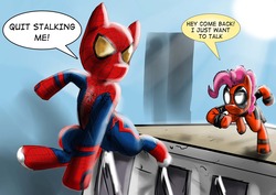 Size: 1280x905 | Tagged: safe, pinkie pie, g4, ask-pinkie-pool, clothes, cosplay, costume, deadpool, male, marvel, pinkiepool, ponified, spider-man