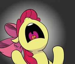 Size: 700x600 | Tagged: safe, artist:doublewbrothers, artist:pony-berserker, apple bloom, g4, despair, female, nose in the air, reaction image, solo, tongue out, uvula, yelling