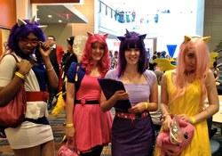 Size: 1024x715 | Tagged: safe, fluttershy, pinkie pie, rarity, twilight sparkle, human, g4, cosplay, irl, irl human, photo