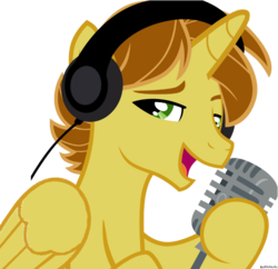 Size: 620x601 | Tagged: safe, edit, mandopony, alicorn, pony, g4, alicornified, bedroom eyes, headphones, looking at you, male, microphone, open mouth, race swap, simple background, smiling, solo, stallion, transparent background