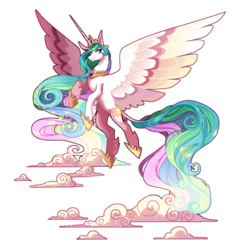 Size: 2383x2521 | Tagged: safe, artist:frogbians, princess celestia, alicorn, pony, g4, cloud, cloudy, female, flying, leonine tail, mare, simple background, solo, spread wings, transparent background, unshorn fetlocks, wings