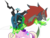 Size: 1412x1064 | Tagged: safe, artist:seaandsunshine, queen chrysalis, changeling, gardevoir, zoroark, g4, crossover, disguise, disguised changeling, duo, fake cadance, magic, pokémon, pringle ear, simple background, transformation, transparent background, vector