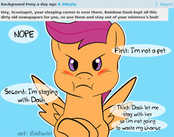 Size: 1200x948 | Tagged: safe, artist:caluriri, scootaloo, derpibooru, g4, blushing, female, solo