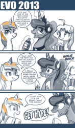 Size: 550x937 | Tagged: safe, artist:johnjoseco, derpy hooves, princess luna, oc, oc:belle eve, alicorn, pony, gamer luna, g4, belle eve, comic, evo 2013, ponified, tumblr