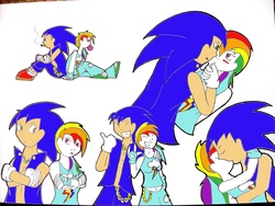 Size: 4000x3000 | Tagged: safe, artist:lildash, rainbow dash, human, g4, blushing, crossover, crossover shipping, female, high res, humanized, interspecies, kissing, love, male, shipping, smoking, sonic the hedgehog, sonic the hedgehog (series), sonicdash, straight, traditional art