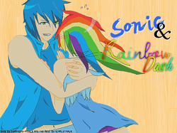 Size: 600x448 | Tagged: safe, artist:shizuarisugawa, artist:xharmony-pixels, rainbow dash, human, g4, crossover, crossover shipping, female, hug, humanized, love, male, shipping, sonic the hedgehog, sonic the hedgehog (series), sonicdash, straight, why, winged humanization