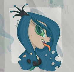 Size: 1214x1189 | Tagged: dead source, safe, artist:leeroitt, queen chrysalis, human, g4, female, humanized, solo, tongue out