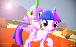 Size: 1024x631 | Tagged: safe, artist:flare-chaser, spike, twilight sparkle, alicorn, dragon, pony, g4, 3d, dragons riding ponies, female, gmod, mare, riding, spike riding twilight, twilight sparkle (alicorn)