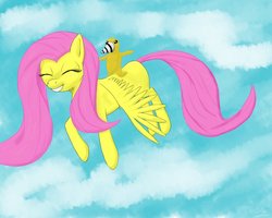 Size: 1000x800 | Tagged: safe, artist:talidyn, fluttershy, pegasus, pony, g4, diggle, dungeons of dredmor, female, flying, mare, smiling