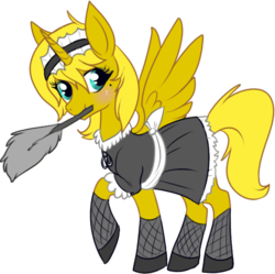 Size: 459x457 | Tagged: safe, artist:lulubell, oc, oc only, oc:ticket, alicorn, pony, alicorn oc, clothes, duster, maid, simple background, solo, transparent background