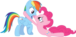 Size: 7947x3909 | Tagged: safe, artist:lightningbolt, pinkie pie, rainbow dash, earth pony, pegasus, pony, g4, wonderbolts academy, crying, duo, duo female, female, hug, lesbian, ship:pinkiedash, shipping, show accurate, simple background, tears of joy, transparent background, vector, wings