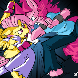 Size: 1000x1000 | Tagged: safe, artist:fauxsquared, fluttershy, pinkie pie, anthro, g4