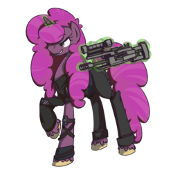 Size: 1000x976 | Tagged: safe, artist:inlucidreverie, oc, oc only, oc:paintblood, pony, unicorn, fallout equestria, clothes, eyelashes, femboy, gun, magic, male, simple background, solo, telekinesis, transparent background