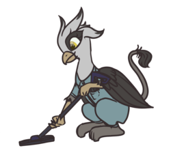 Size: 900x849 | Tagged: safe, artist:inlucidreverie, oc, oc only, griffon, fallout equestria, clothes, jumpsuit, simple background, solo, transparent background, vacuum cleaner