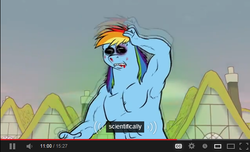 Size: 574x350 | Tagged: safe, artist:hotdiggedydemon, rainbow dash, anthro, .mov, swag.mov, g4, gigadash, macro, male, muscles, solo, youtube caption