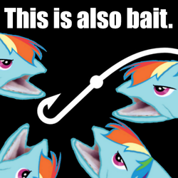 Size: 625x626 | Tagged: safe, artist:rainbow-dosh, rainbow dash, rainbow trout, g4, bait, reaction image, species swap, this is bait