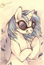 Size: 1280x1915 | Tagged: safe, artist:mi-eau, dj pon-3, vinyl scratch, g4, female, solo, traditional art