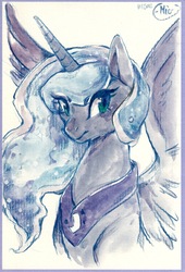 Size: 1280x1880 | Tagged: safe, artist:mi-eau, princess luna, alicorn, pony, g4, female, mare, solo, traditional art, watercolor painting