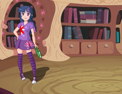 Size: 900x700 | Tagged: safe, artist:fluttershyfan2, twilight sparkle, human, g4, clothes, converse, female, humanized, library, shoes, solo