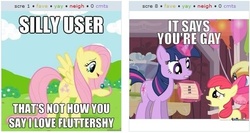 Size: 522x277 | Tagged: safe, apple bloom, fluttershy, twilight sparkle, g4, exploitable meme, juxtaposition, juxtaposition win, meme