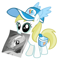 Size: 2500x2667 | Tagged: safe, artist:breadking, lemon daze, rainbow dash, earth pony, pony, g4, the mysterious mare do well, autograph, cap, cute, female, filly, hat, mouth hold, poster, rainbow dash fanclub, saddle bag, simple background, solo, transparent background, vector