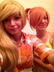 Size: 500x667 | Tagged: safe, applejack, fluttershy, human, g4, cosplay, irl, irl human, photo