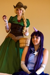 Size: 667x1000 | Tagged: safe, applejack, twilight sparkle, human, g4, cosplay, irl, irl human, photo