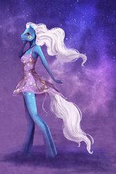 Size: 600x900 | Tagged: safe, artist:cosmicunicorn, night glider (g1), anthro, unguligrade anthro, g1, clothes, dress, female, solo