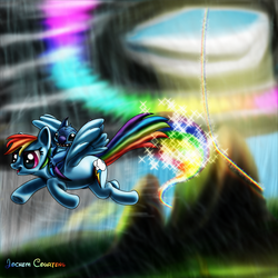 Size: 3002x3002 | Tagged: safe, artist:neoseekerstitch, rainbow dash, g4, cloud, cloudy, crossover, high res, lilo and stitch, riding, sonic rainboom, stitch