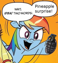 Size: 334x366 | Tagged: safe, rainbow dash, g4, deadpool, exploitable meme, grenade, marvel vs capcom 3, meme, two words meme