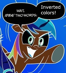 Size: 334x366 | Tagged: safe, rainbow dash, g4, color inversion, exploitable meme, inverted colors, meme, two words meme