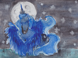 Size: 2296x1705 | Tagged: safe, artist:master-zuzu, princess luna, g4, female, moon, solo, traditional art